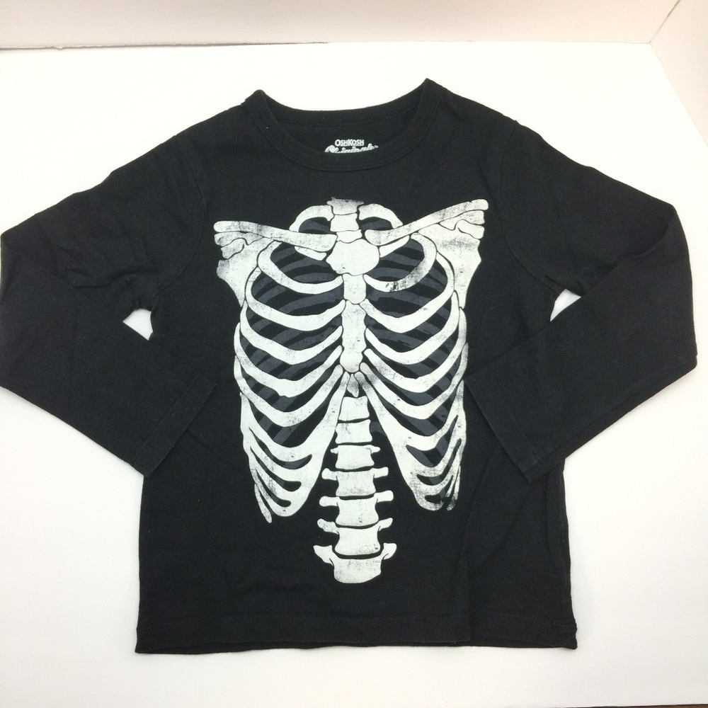 OshKosh Originals Boys Black Long Sleeve‎ Skeleton Graphic Tee Size 5